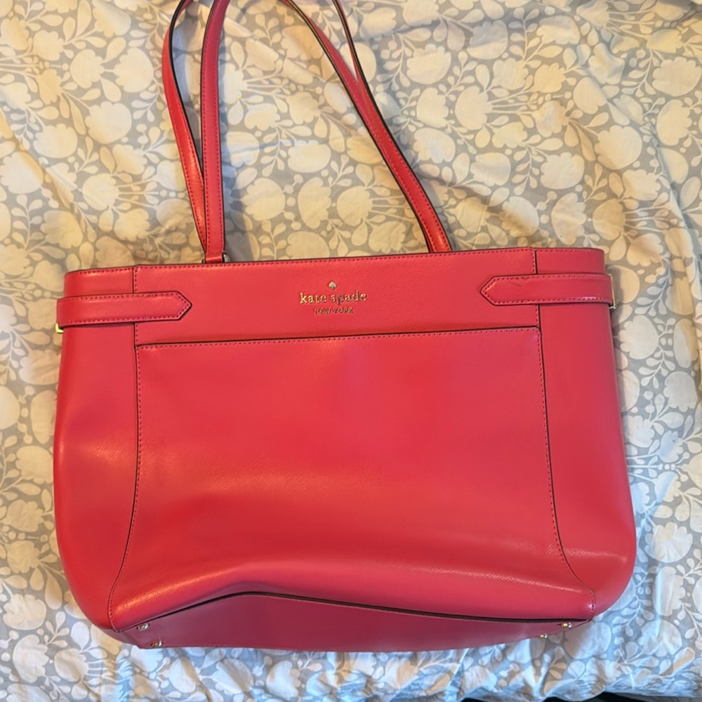 Kate Spade New York Leather Laptop Tote Shoulder Bag flamingo pink